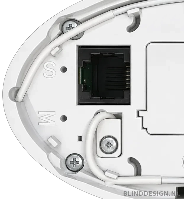 Detail van S- en M-instelling in de Somfy Glydea Ultra 60 RTS motorkop