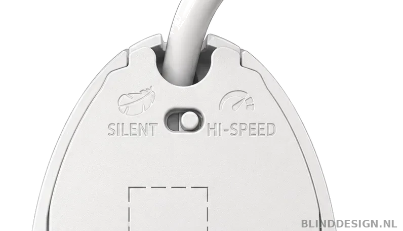 SILENT- en HI-SPEED-schakelaar op de Somfy Glydea Ultra 60 Zigbee motorkop