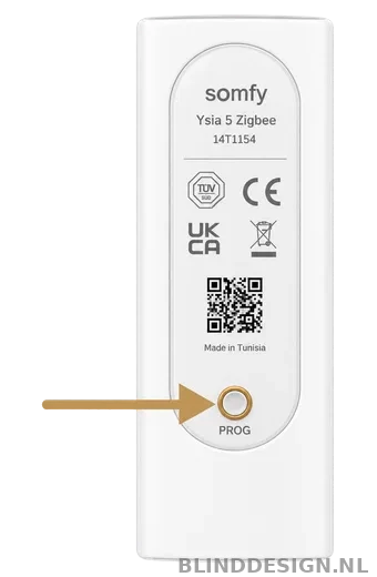 Achterzijde Ysia 5 Zigbee met PROG-knop gemarkeerd
