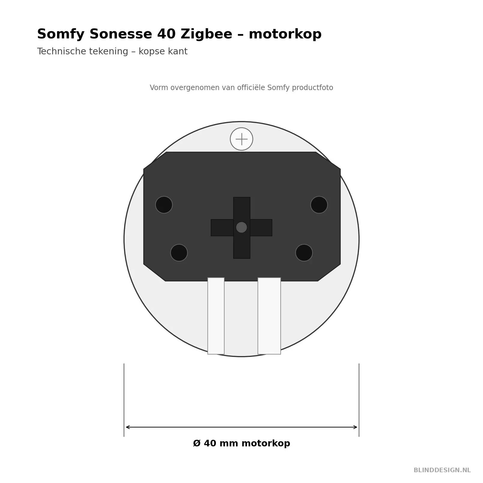 Technische tekening van de motorkop van de Somfy Sonesse 40 Zigbee
