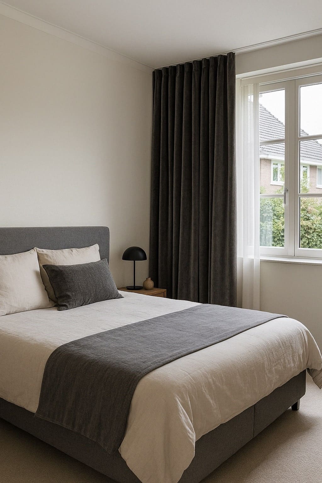 Moderne slaapkamer met velours gordijnen op maat